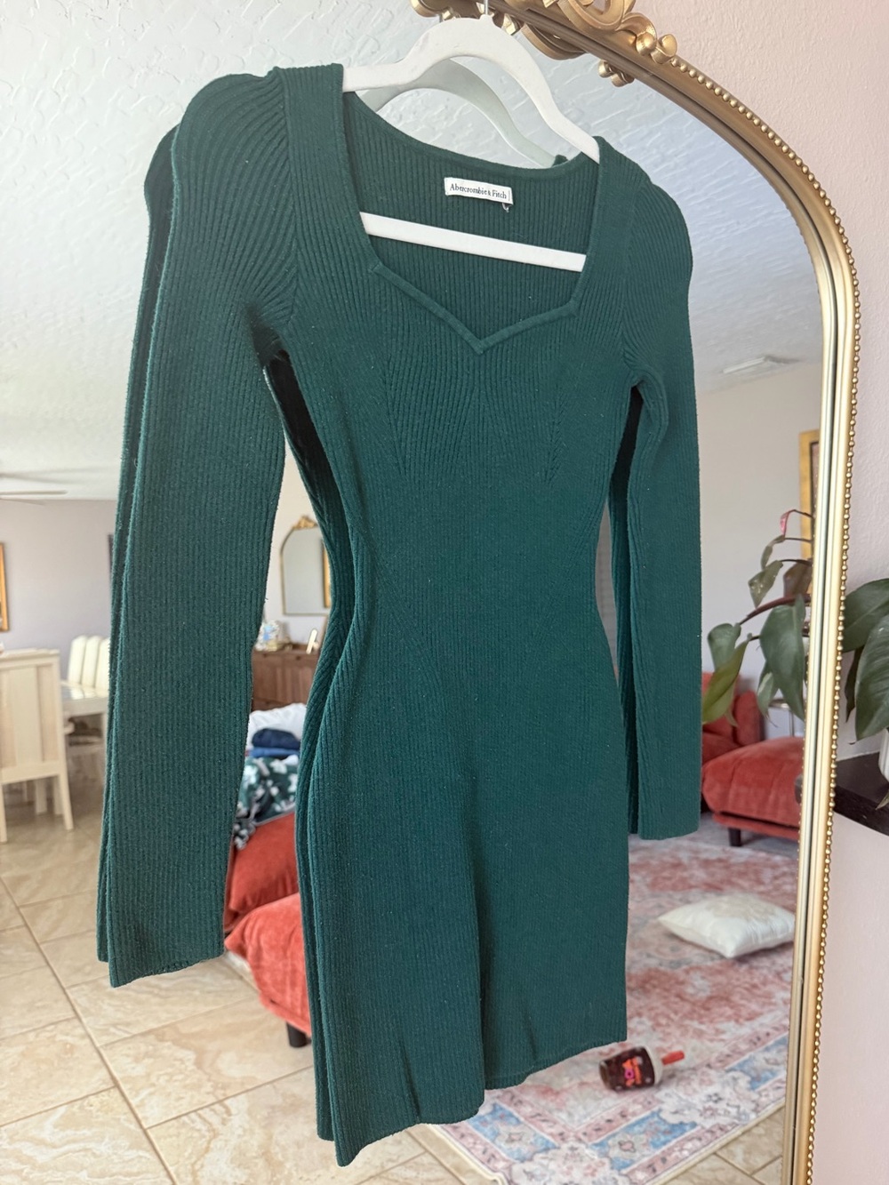 Abercrombie & Fitch Deep Green Ribbed Long-Sleeve Knit Dress